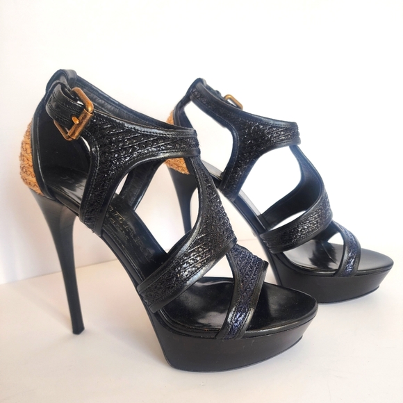 Burberry Prorsum Raffia Stripes Platform Sandals EU 40 Size 9.5 - Picture 1 of 9